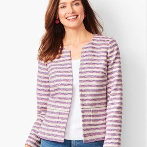 Talbots Petite Career Tweed Blazer Jacket Blue Pink Stripe 4P